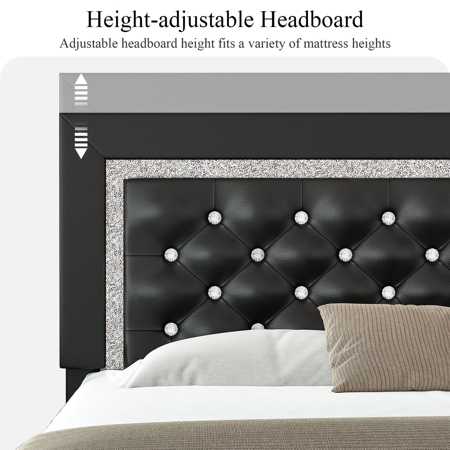 4 EVER WINNER Queen Bed Frame, Black Queen Size Bed Frame with Headboard and Footboard, Black