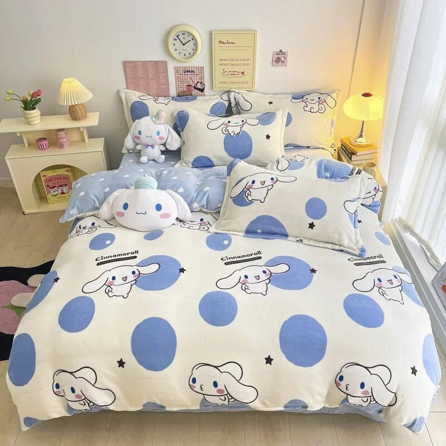 3/4Pcs Set Sanrio Hello Kitty Kuromi Bed Sheet Kawaii My Melody Thickened Milk Fiber Warm Bedding Suit Sets Cute Bed Supplies