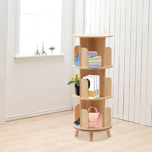 3 Rotating Bookshelf 360 Display Floor Standing Bookcase Storage Rack for Kids&Adults Multi-Functional Bookshelf Organizer Wood