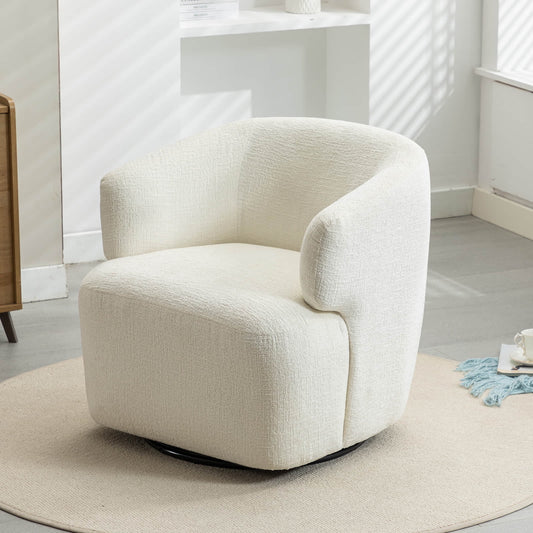 30in Wide Chenille Upholstered Swivel Accent Chair Boucle Swivel Barrel Chair
