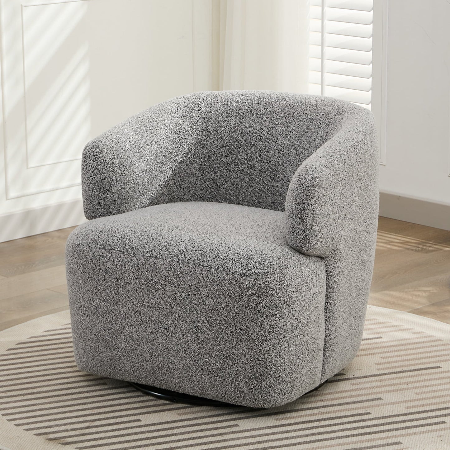 30in Wide Chenille Upholstered Swivel Accent Chair Boucle Swivel Barrel Chair