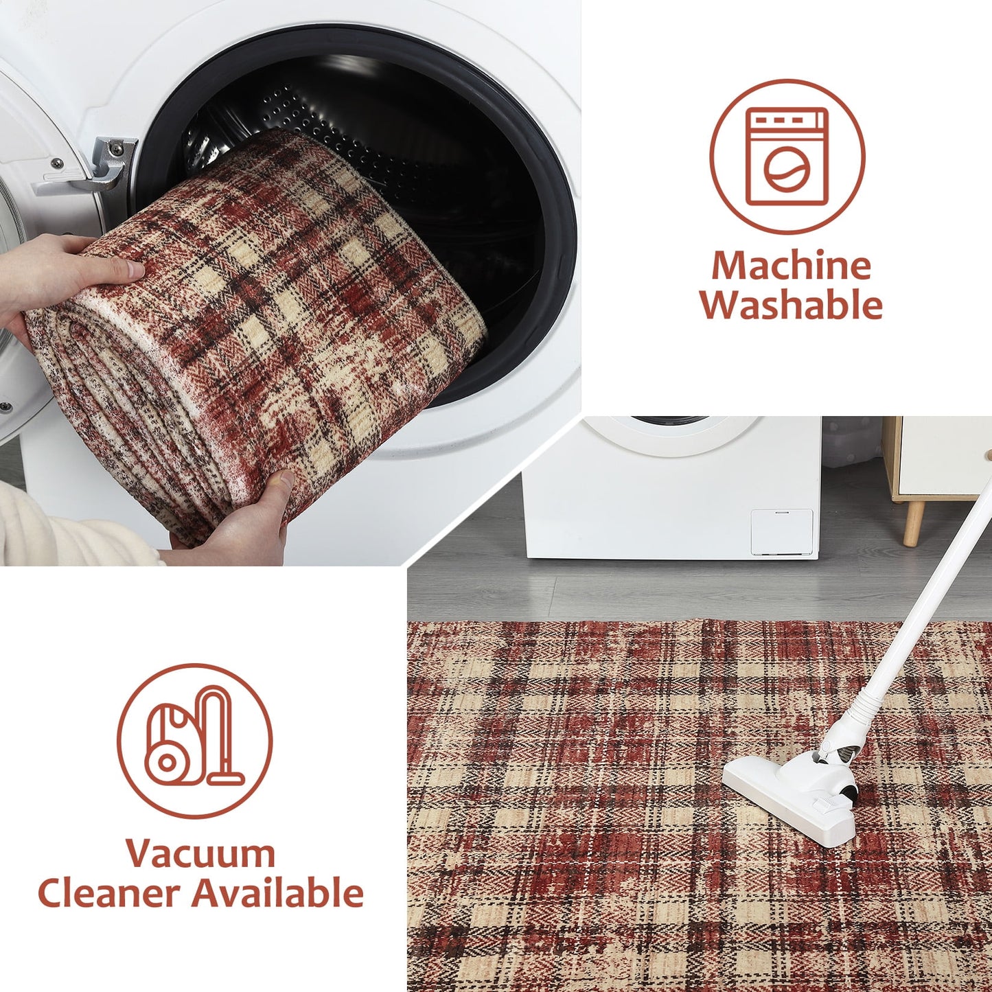 Haperlare Modern Area Rugs for Living Room Tartan Plaid Area Rug Luxurious Soft Bedroom Decor Rug Farmhouse Non Slip Throw Rugs, 5' x 7' Red