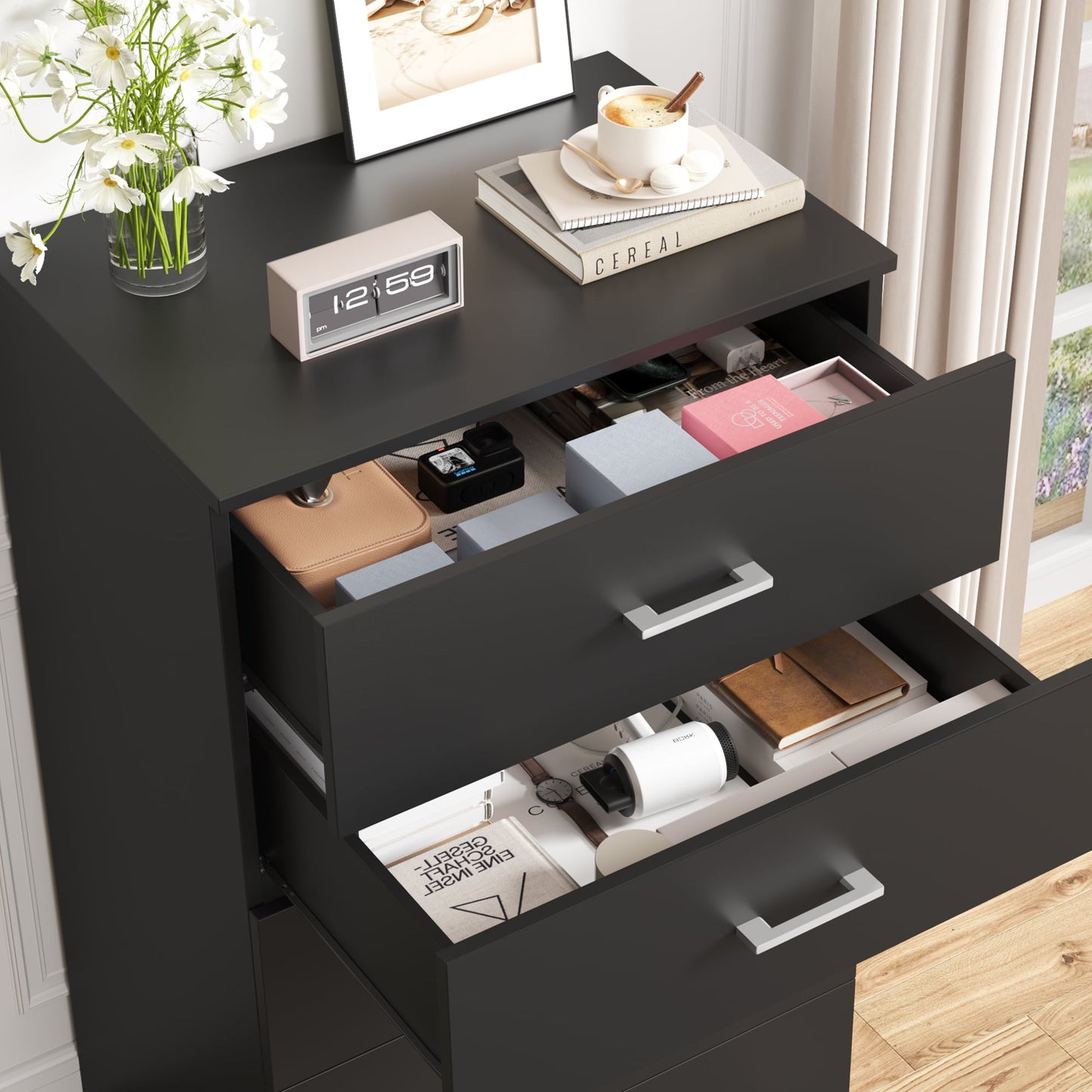 Homfa 5 Drawer Dresser, Vertical Dresser for Bedroom, Black