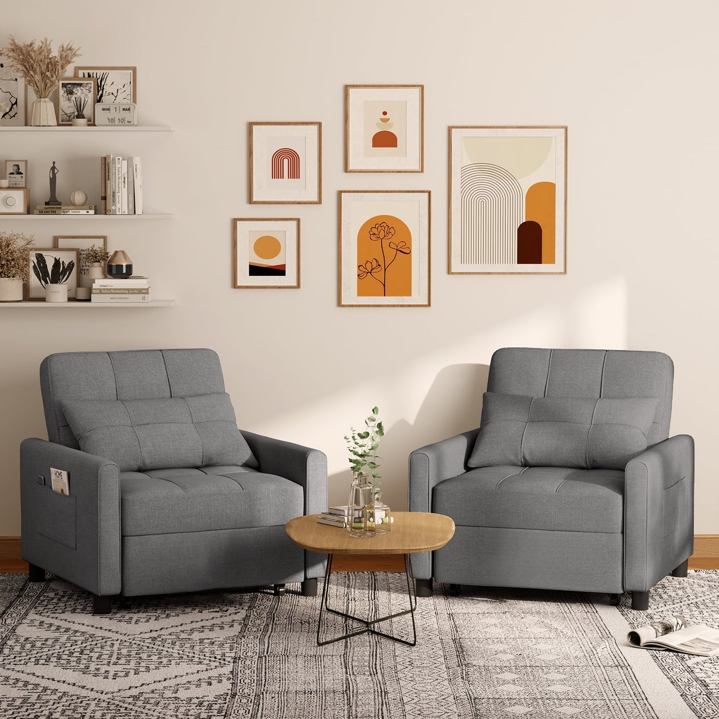 3 in 1 Convertible Chair Bed,Lofka Lounger Sleeper Chair Bed, Linen Sofa Bed Sleeper Armchair,Elegant Gray