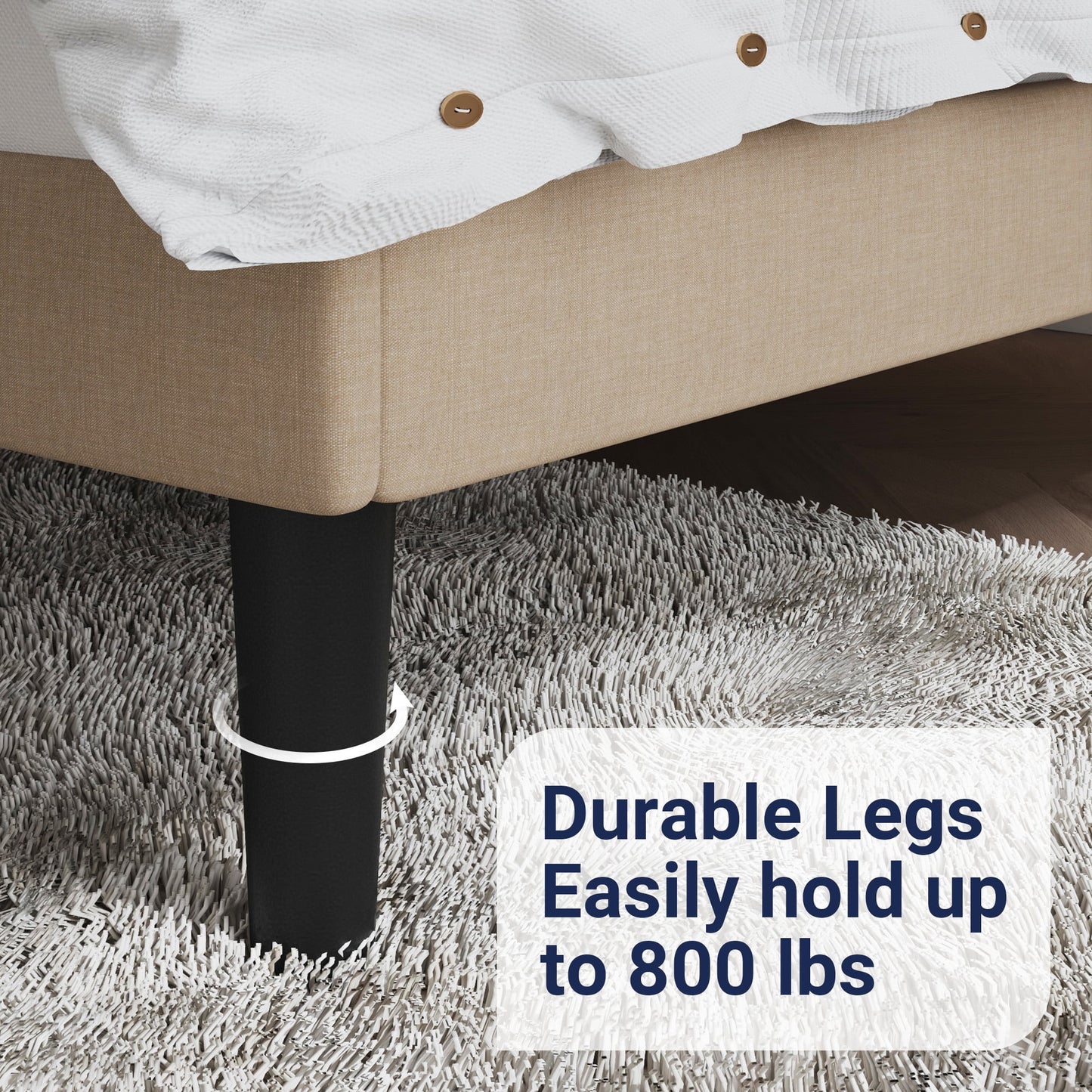 Allewie Full Size Bed Frame, Upholstery Material, Comfortable Mattress Support, Beige, No Box Spring Needed