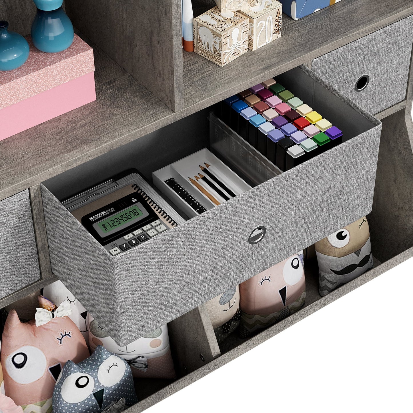 HOSSLLY Toy Storage Organizer with Bookcase, Kid's Multi Shelf Cubby for Books,Toys, Storage Organizer for Boys,Girls Play Room,Bedroom-Grey