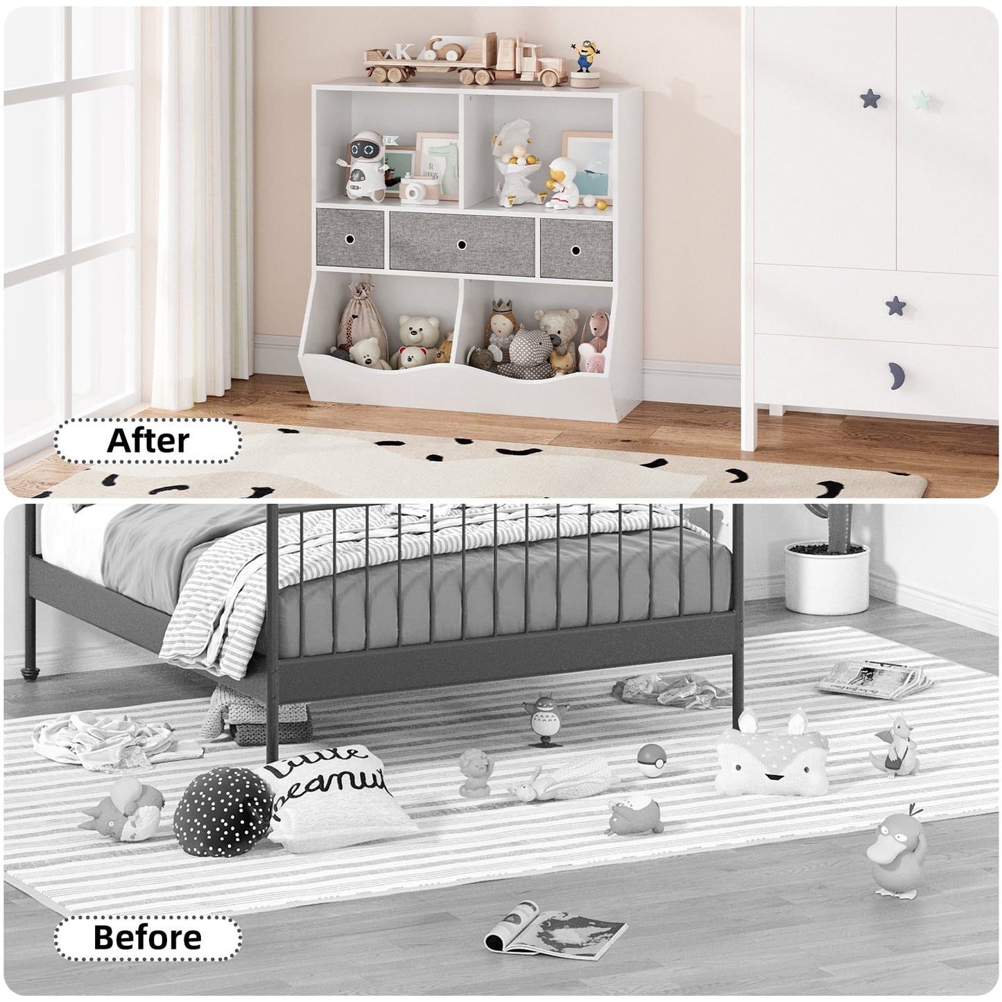 HOSSLLY Kids Bookshelf and Bookcase Toy Storage Multi Shelf with Cubby Organizer Cabinet and Drawers for Boys Girls,for Children's Room, Playroom, Hallway, Kindergarten, School,Bedroom (White)