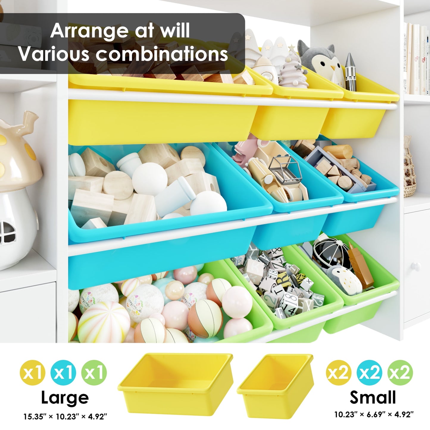 Homfa Kids Bookcase with 9 Bins, White Toy Cubby Storage Organizer Bookshelf with 2 Door for Kids Room Playroom Organization