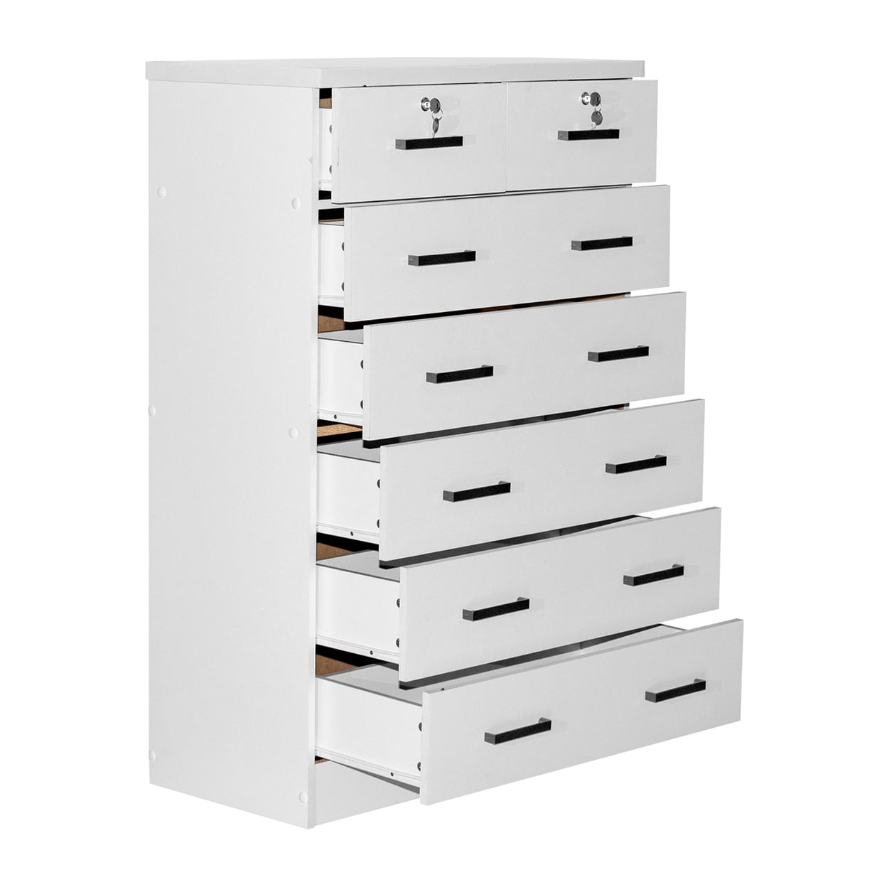 Home Furniture Cindy 7 Drawer Chest Wooden Dresser with Lock - White