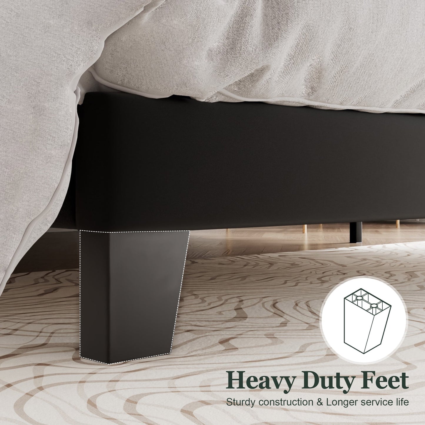 Amolife Platform Full Size Bed Frame with Velvet Upholstered Headboard, No Box Spring Needed, Strong Wooden Slats, Black