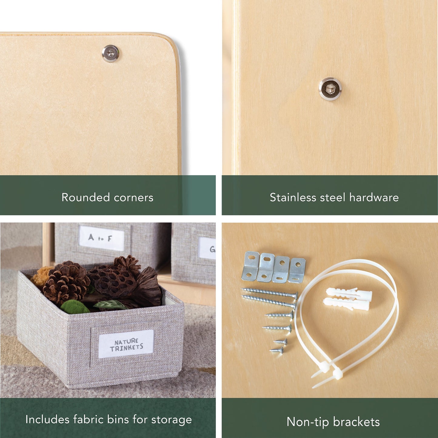 Guidecraft EdQ Book and Bin Browser - Natural: Children's Tall Wooden Bookshelf to Display and Organize Kids' Books in Playroom