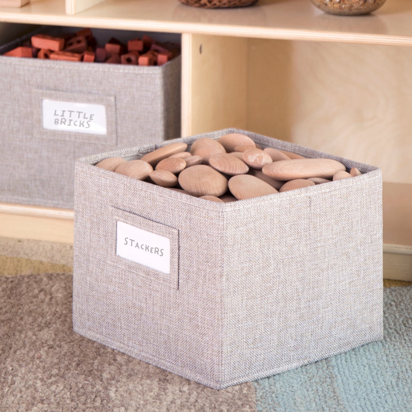 Guidecraft EdQ 3-Shelf 8-Compartment Storage 36in - Natural: Kids' Wooden Cubby Cube Bookshelf with Bins for Toys and School Supplies