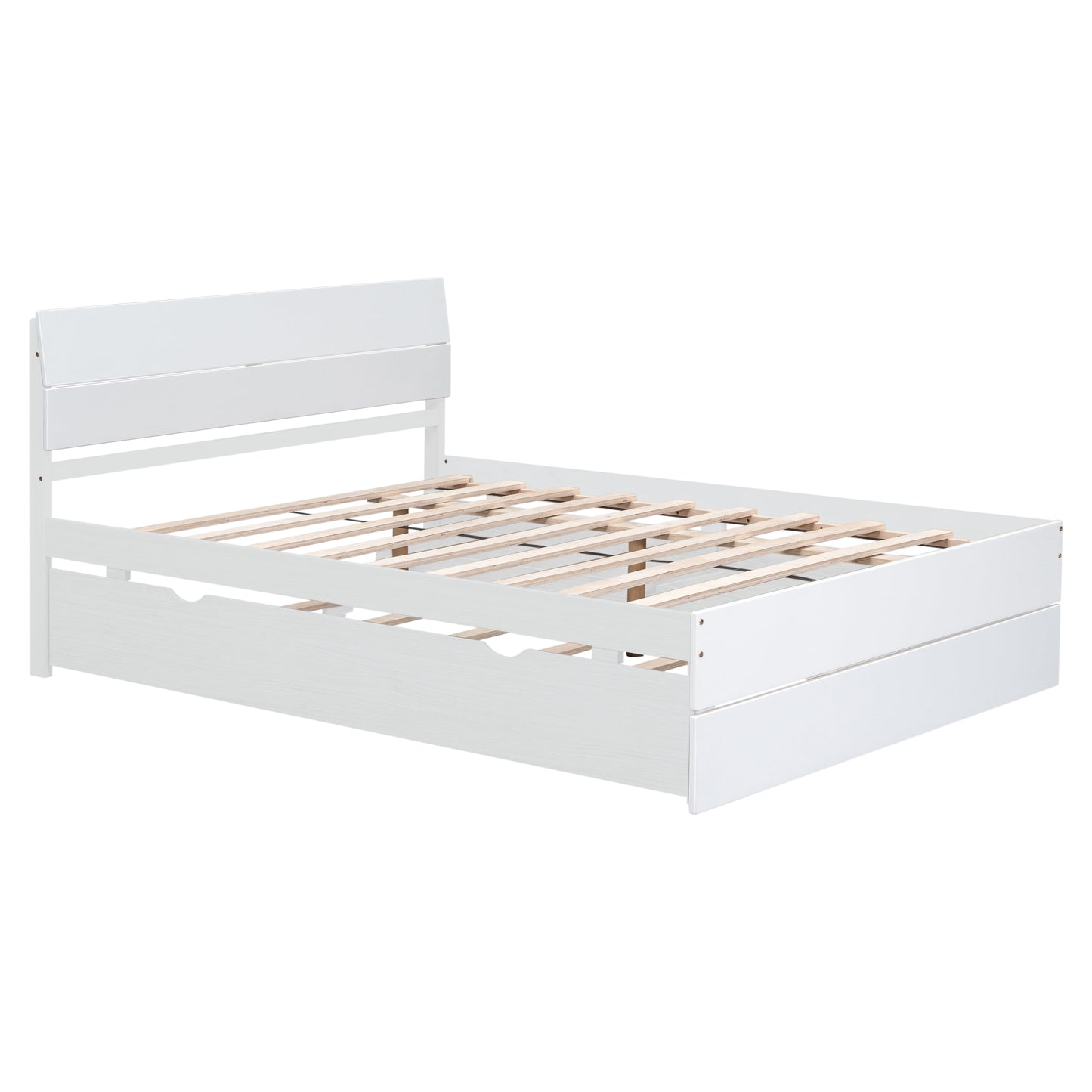 LegaHome Full Bed with Trundle and Storage Drawers, Modern Full Size Solid Wood Platform Bed Frame with Headboard and Trundle Included, No Box Spring Needed, White