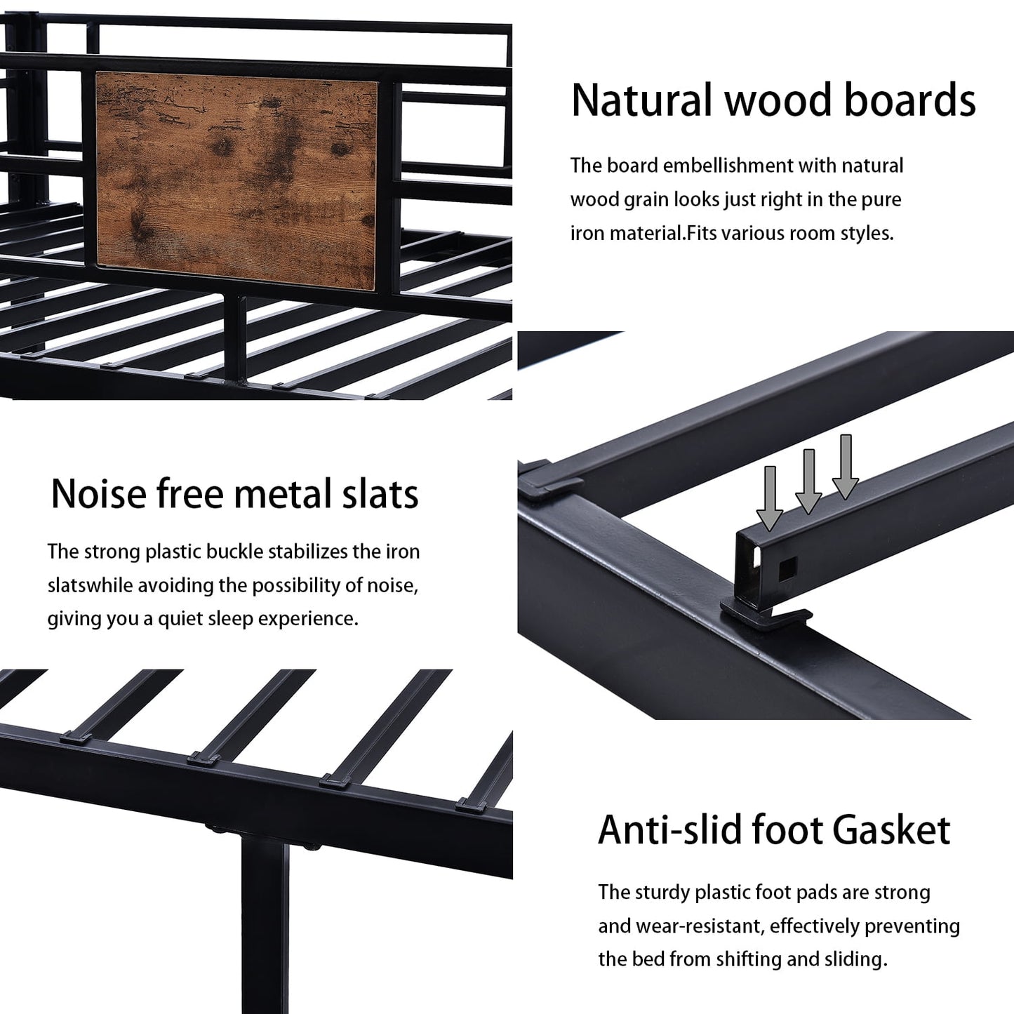 Allewie Metal Twin Size Bunk Beds Frame with Stairs & Full-Length Guardrail, Space-Saving, Black