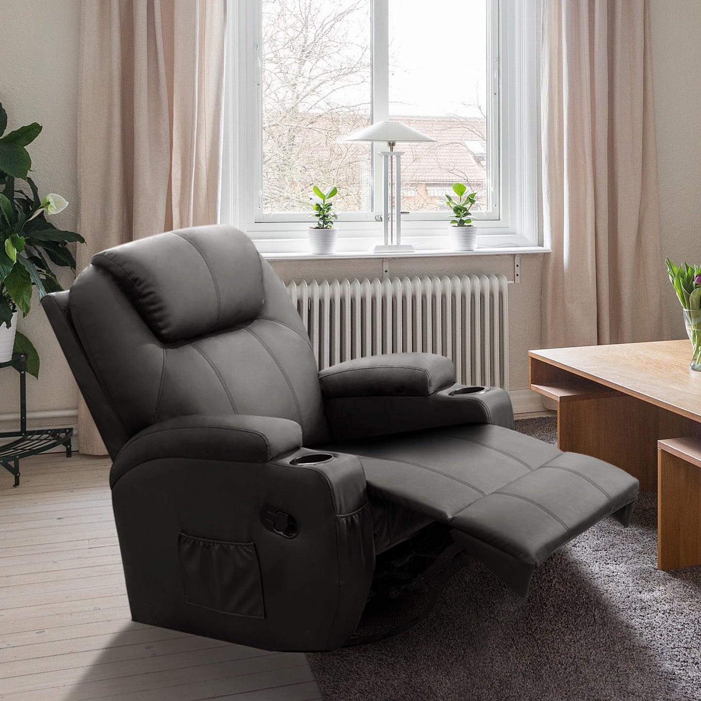 Homall Heated Swivel Rocking Recliner Chair Massage PU Leather 360 Swivel Rocker Recliner Living Room Chair Home Theater Seating Heated,Pu Leather Black