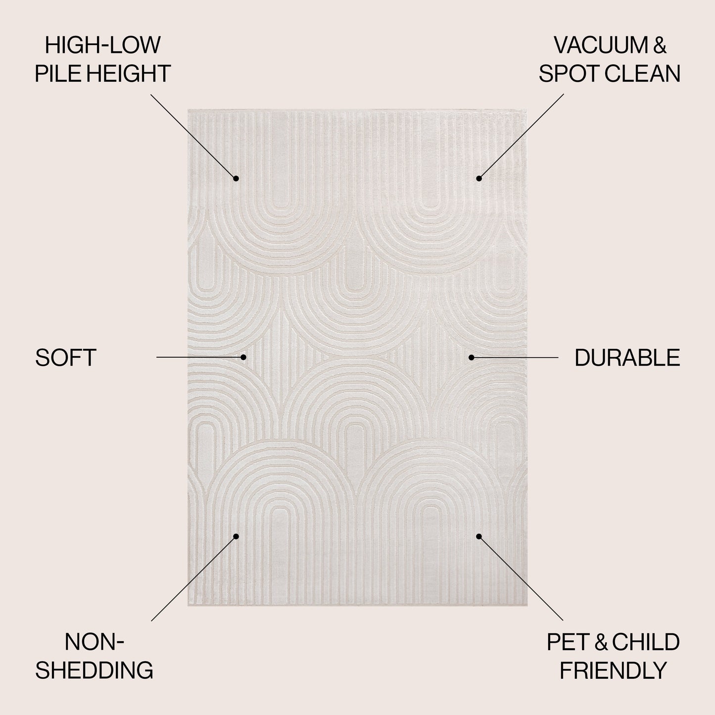 Ariana MidCentury Art Deco Striped Arches Two-Tone High-Low White/Cream 8 ft. x 10 ft. Area Rug