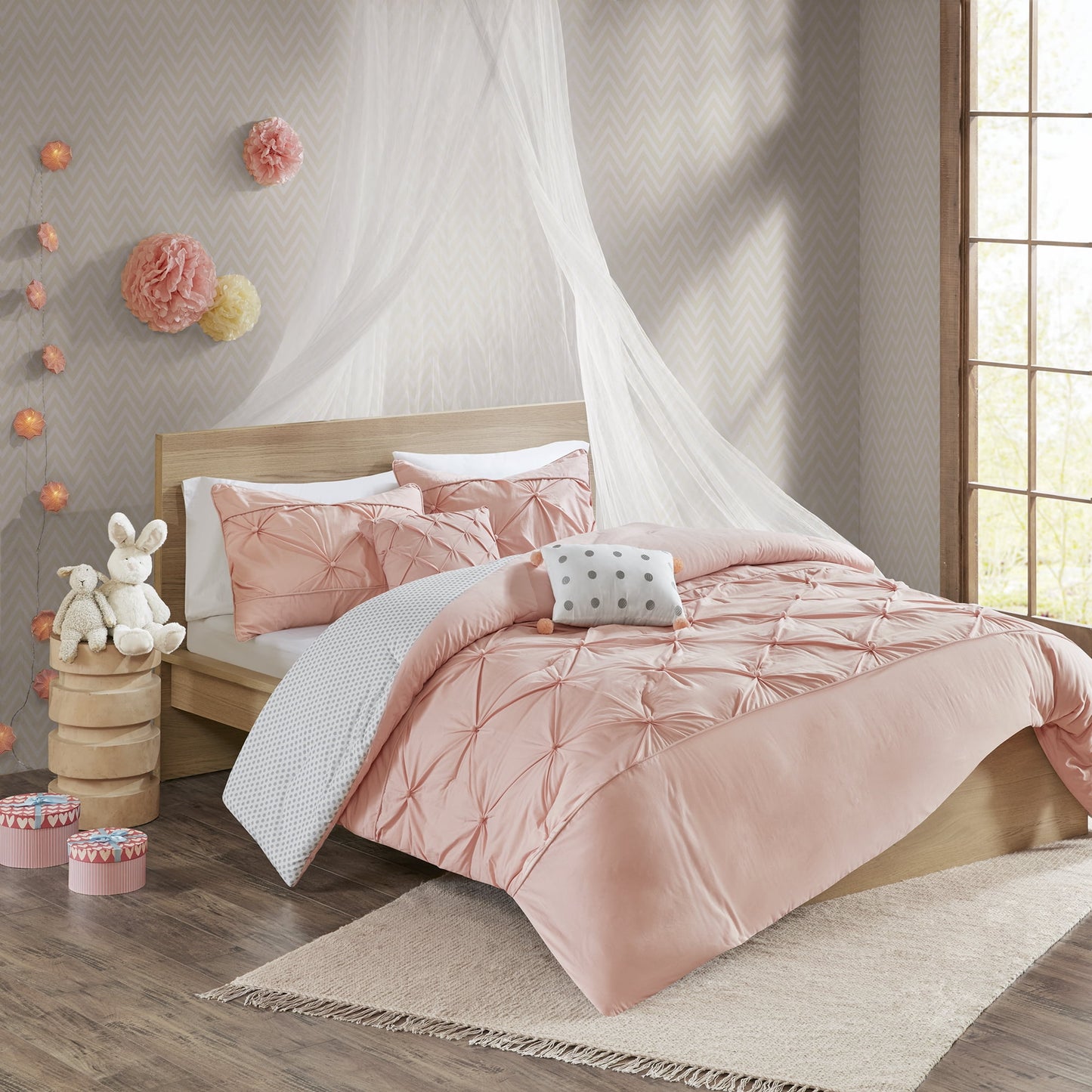 Home Essence Kids Melody Blush 4 Piece Reversible Cotton Duvet Cover Set, Twin
