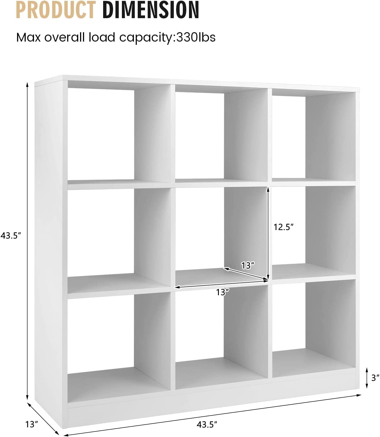 HOMEZY 9-Cube Bookcase White - 4-Tier Freestanding Open Bookshelf with Anti-Tipping Kit, Modern Floor Display Shelving, Wood Cube Storage Organizer for Living Room, Kid's Room, Bedroom