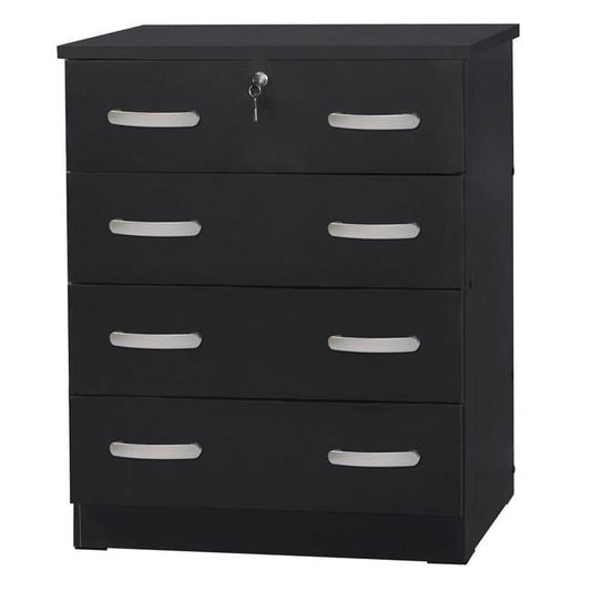 39 x 29 x 16 in. Cindy 4 Drawer Chest Wooden Dresser with Lock, Black