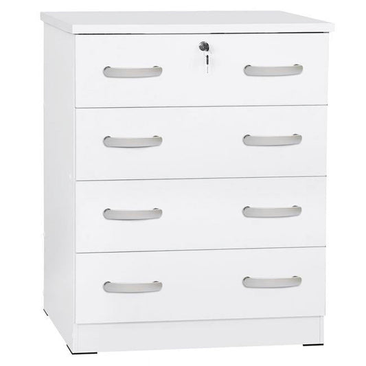 39 x 29 x 16 in. Cindy 4 Drawer Chest Wooden Dresser with Lock, White