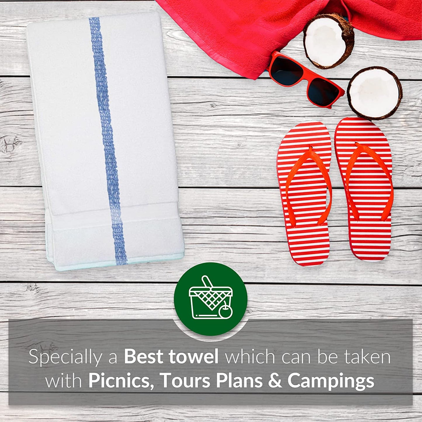 Gold Textile Blue Center Stripe 60 Pack 22 x 44 inches Economy Bath Towels Cotton Blend Easy care