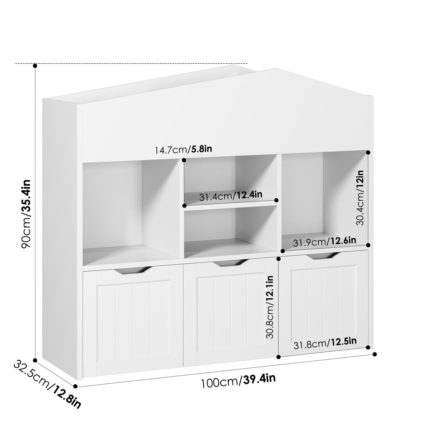 Homfa 3-in-1 Kids Toy Storage Cabinet Bookshelf with 3 Drawers, 39.4in L x 12.8in W x 35.4in H Sturdy Toy Organizer Kids Room, White