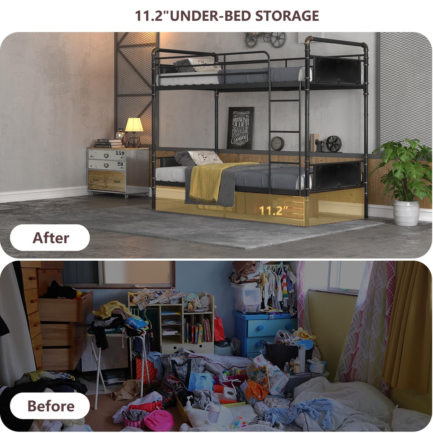 Alohappy Twin over Twin Bunk Bed, Convertible Twin Bunk Beds into 2 Individual Bed, Removable Ladder & Safety Guard Rail for Kids, Easy Assembly, No Box Spring Needed (Black)