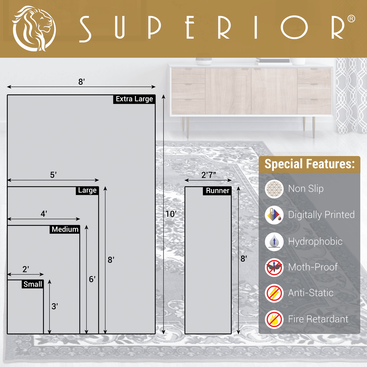 Impressions Floral Transitional Modern Washable Area Rug, Gray