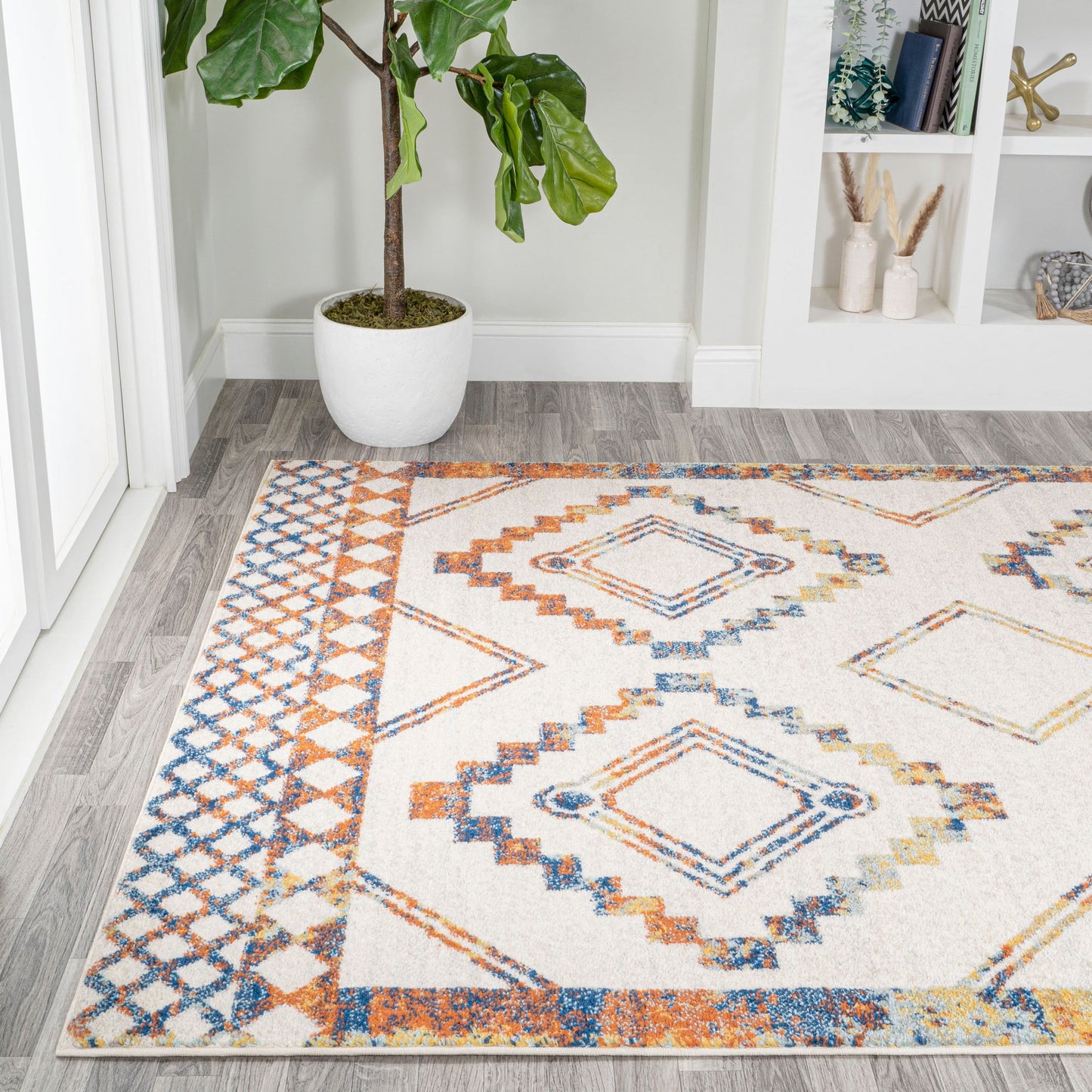 Amir Moroccan Beni Souk Ivory/Blue/Orange 4 ft. x 6 ft. Area Rug