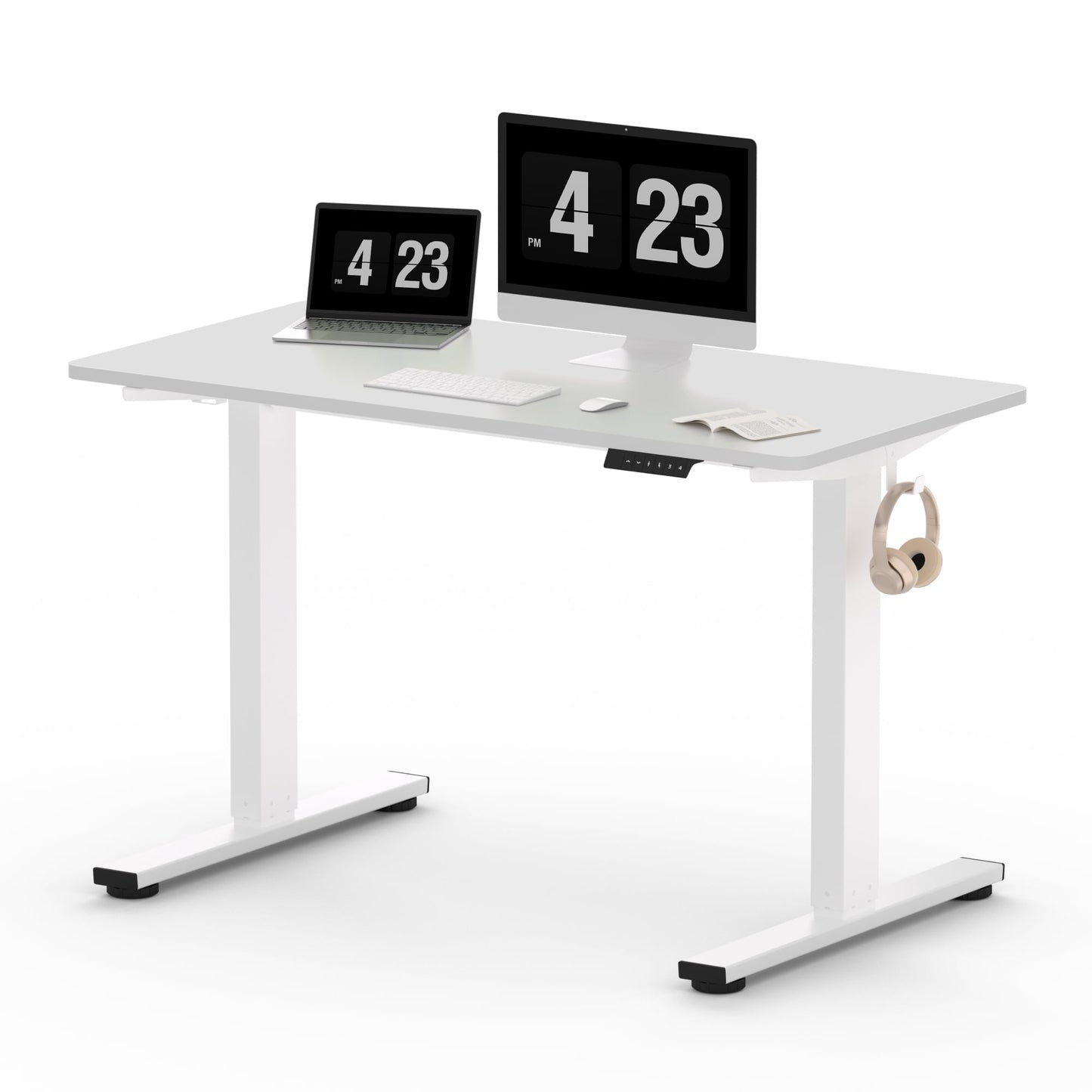 ACTIVESIT 48in x30in Home Office Height Adjustable Standing Desk with Hooks, Ergonomic Electric 2-Stage Stand Up Computer Desk, White