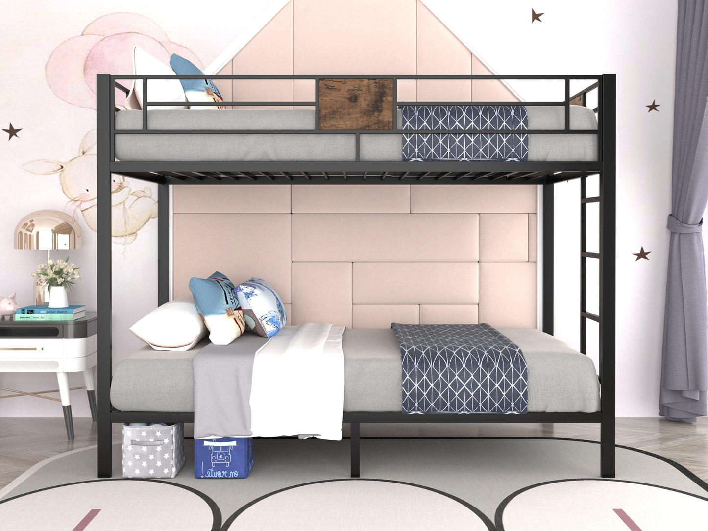 Allewie Metal Twin Size Bunk Beds Frame with Stairs & Full-Length Guardrail, Space-Saving, Black