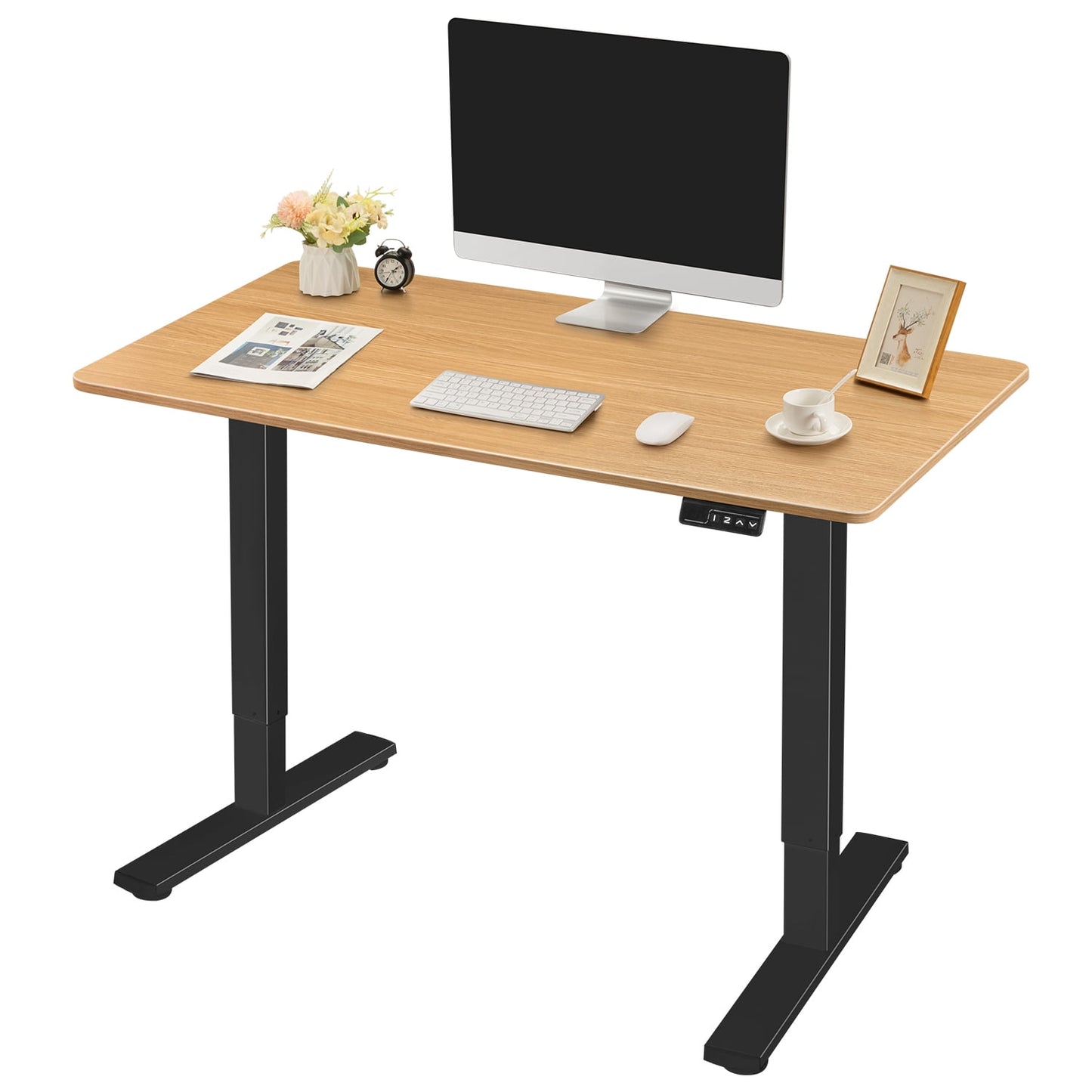 Homall 40in ¡Á 24in Electric Height Adjustable Standing Desk Home Office Computer Desk Memory Preset with T-Shaped Metal Bracket, Black&Wood