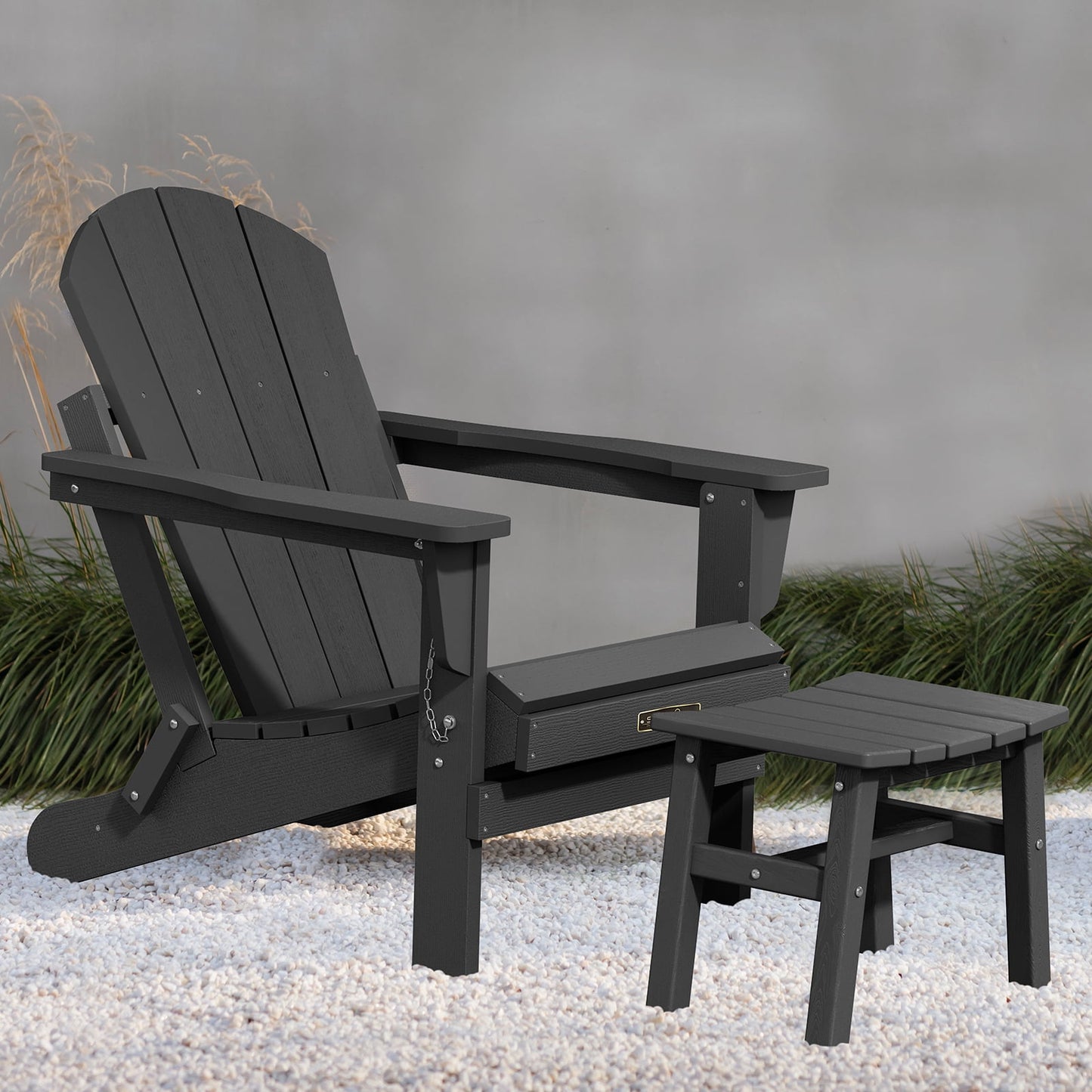 Adirondack Chair Ottoman Footrest, Plastic Patio Foot Stool for Outdoor, 16.7in x12.9in x14in , Black