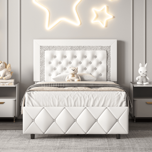 4 EVER WINNER Twin Bed Frame, White Twin Bed Frame for Kids, Modern Bed Frame with Headboard and Footboard, White