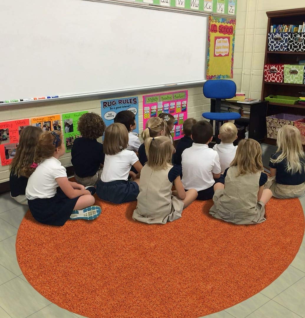 4' Round - Tropical Orange ~ Kids Crazy Carpet Home & School Area Rugs | People & Pet Friendly ¨C R2X Stain Resistance & Odor Reduction