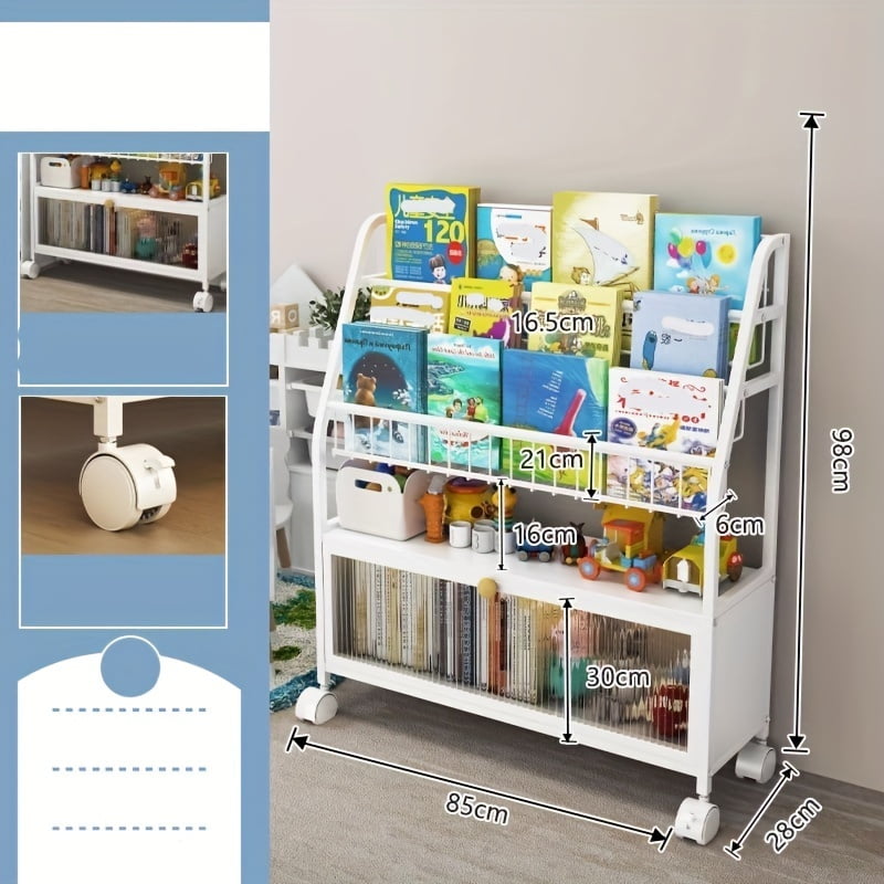 4 Tier Kids Wooden Bookshelf, Five Layer Sling Bookcase, Baby Storage Book Rack, Book and Toy Organizer Cabinet, Book Display, for Playroom, Bedroom, Toddler Room, Nursery,Classroom