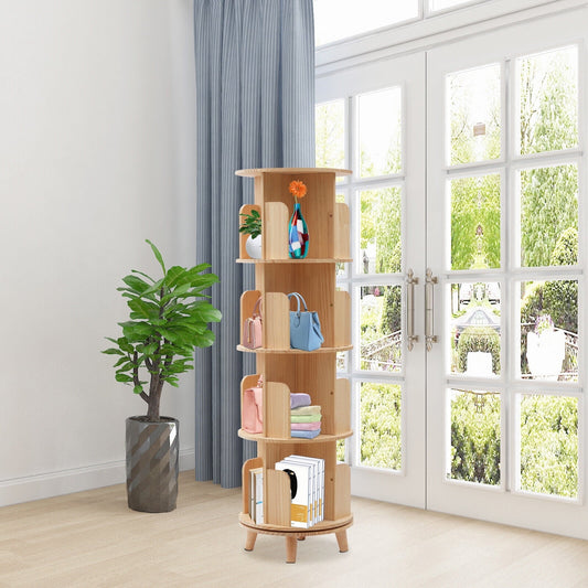 4 Tier Rotating Bookshelf with Legs, Floor Standing Bookshelf Stackable Bookshelf Wood Bookcase Storage 360 Display Book Shelf for Living Room Bedroom