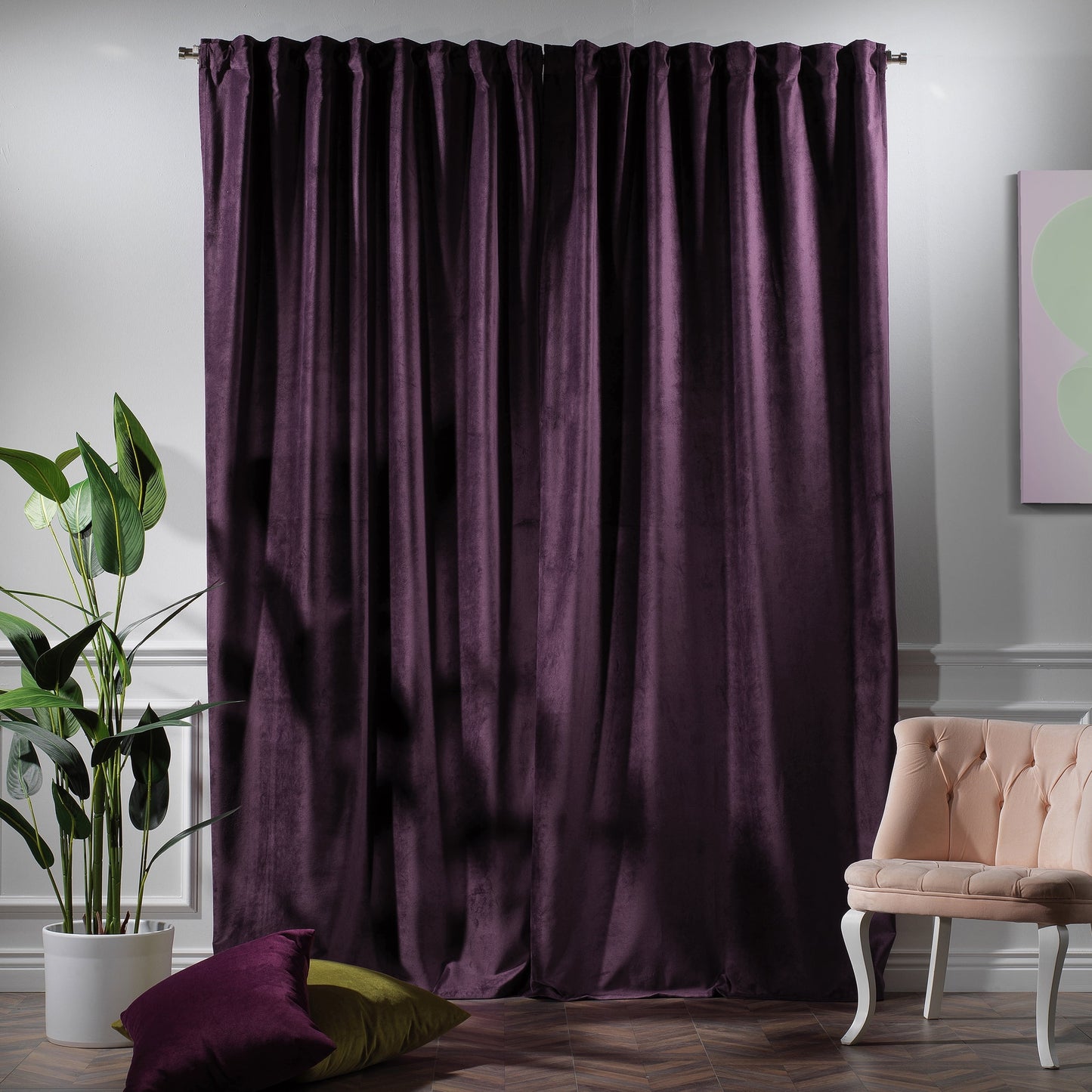 3S Brother's Solid Luxury Matte Velvet Soft Curtains Set of 2 Panels Hanging Back Tap & Rod Pocket Home D¨¦cor Bedroom Kitchen Office Windows Room Darkering ( Admiral-Berry-52in x120in )