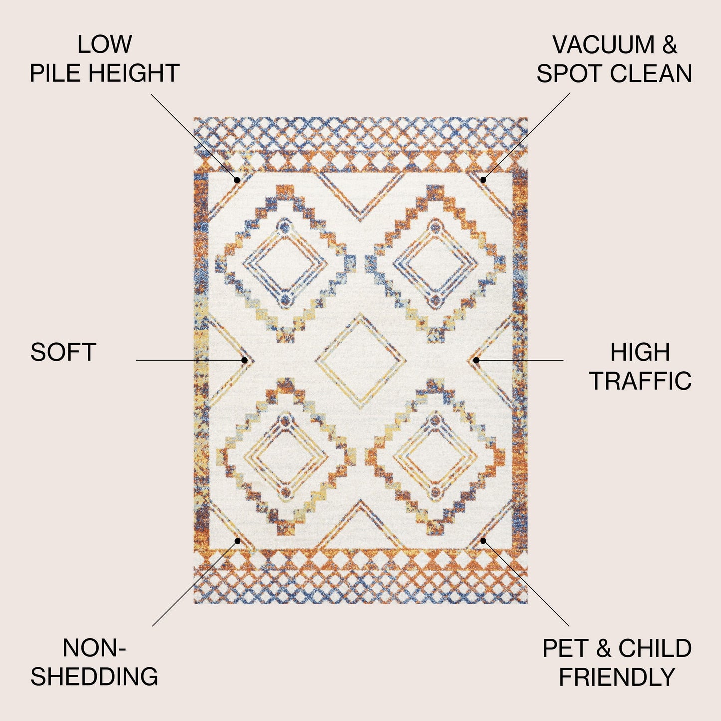 Amir Moroccan Beni Souk Ivory/Blue/Orange 8 ft. x 10 ft. Area Rug