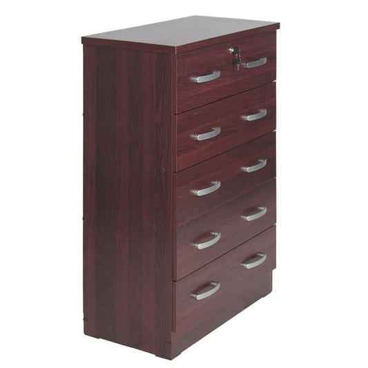 44 x 29 x 16 in. Cindy 5 Drawer Chest Wooden Dresser with Lock, Mahogany