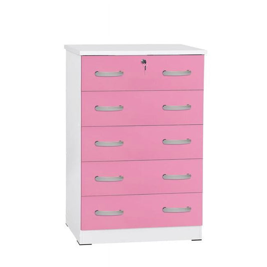 44 x 29 x 16 in. Cindy 5 Drawer Chest Wooden Dresser with Lock, Pink