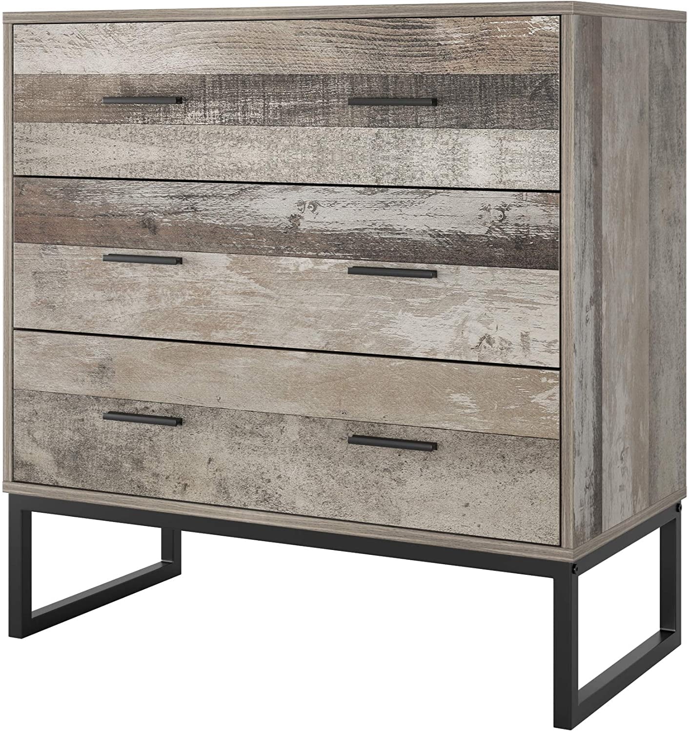 Homfa 31.5in Wide 3 Drawer Dresser, Wood Storage Cabinet Nightstand for Bedroom Living Room, Wash Gray