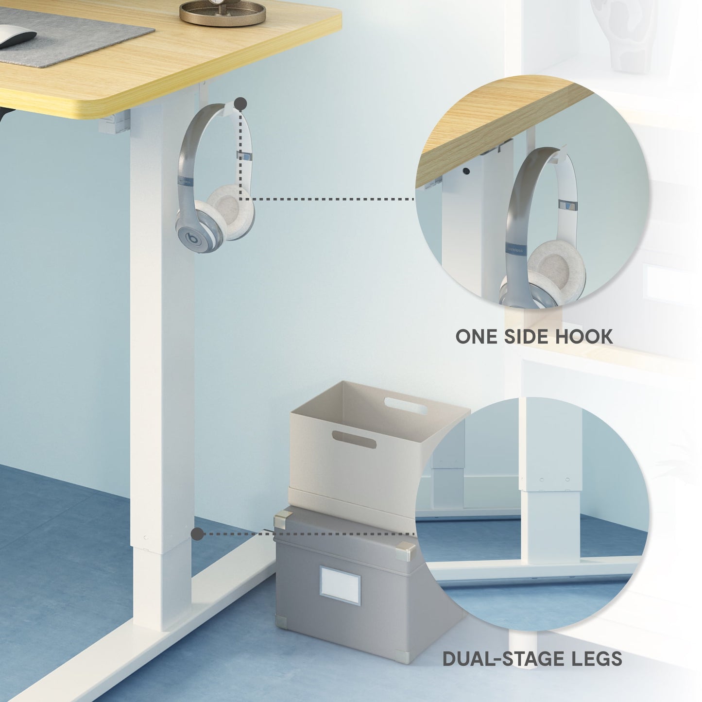 ACTIVESIT 40in x24in Home Office Height Adjustable Standing Desk with Hooks, Ergonomic Electric 2-Stage Stand Up Computer Desk, White and Maple