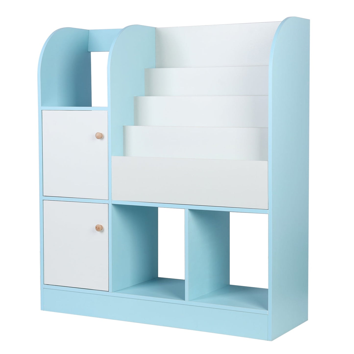 HomeLife Large Storage Capacity Bookshelf Picture Book Shelf with 4-Tier Book Slots, 3 Open Shelves, 2 Drawers Toy Storage Organizer for Kids Bedroom 35.4in x 11.8in x 39.4in Storage Rack Bookcase