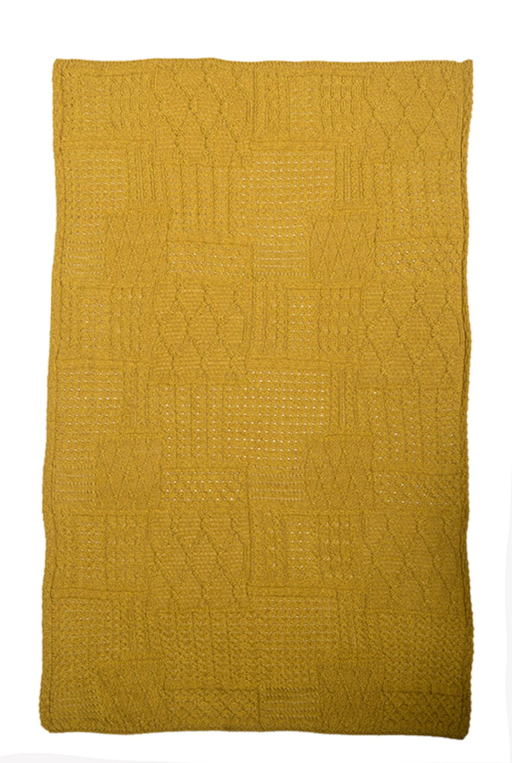 Aran Patchwork Throw 100% Premium Merino Wool Blanket 60in x 42in Made in Ireland by Aran Woollen Mills, Yellow