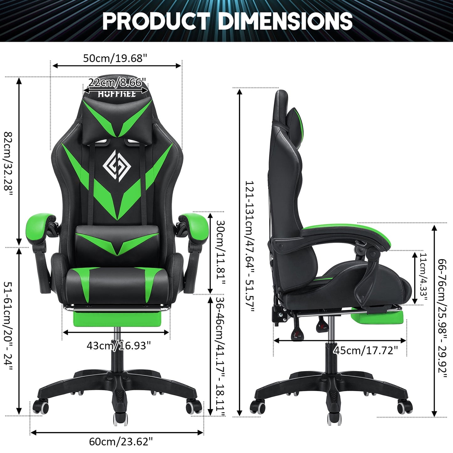 HOFFREE Gaming Chair with Massage and LED RGB Lights Ergonomic Computer Chair with Footrest High Back Video Game Chair with Adjustable Lumbar Support Linkage Armrest for Home Office