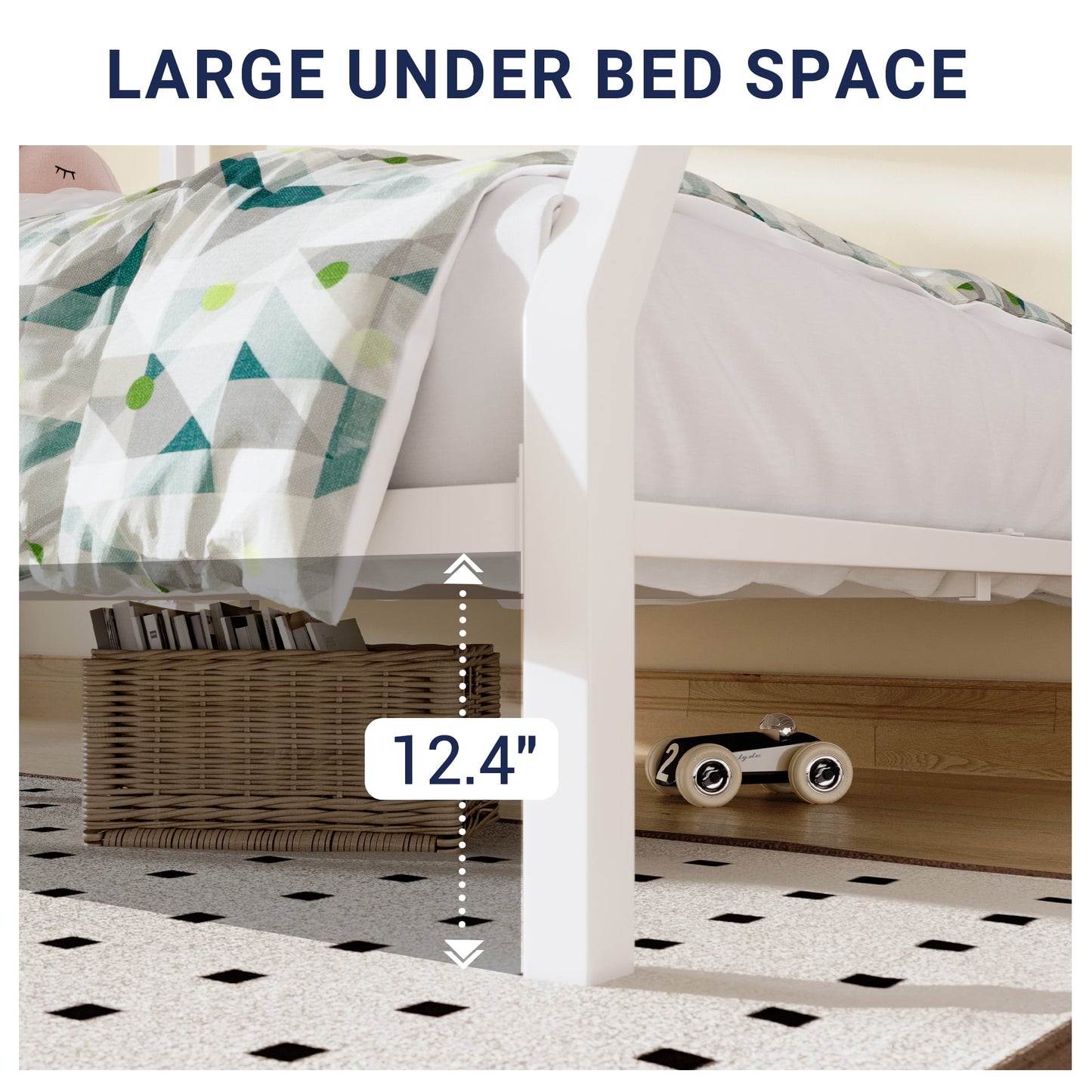 Sifurni Twin Over Full Metal Bunk Bed with Removable Stairs & Full-Length Guardrail, White