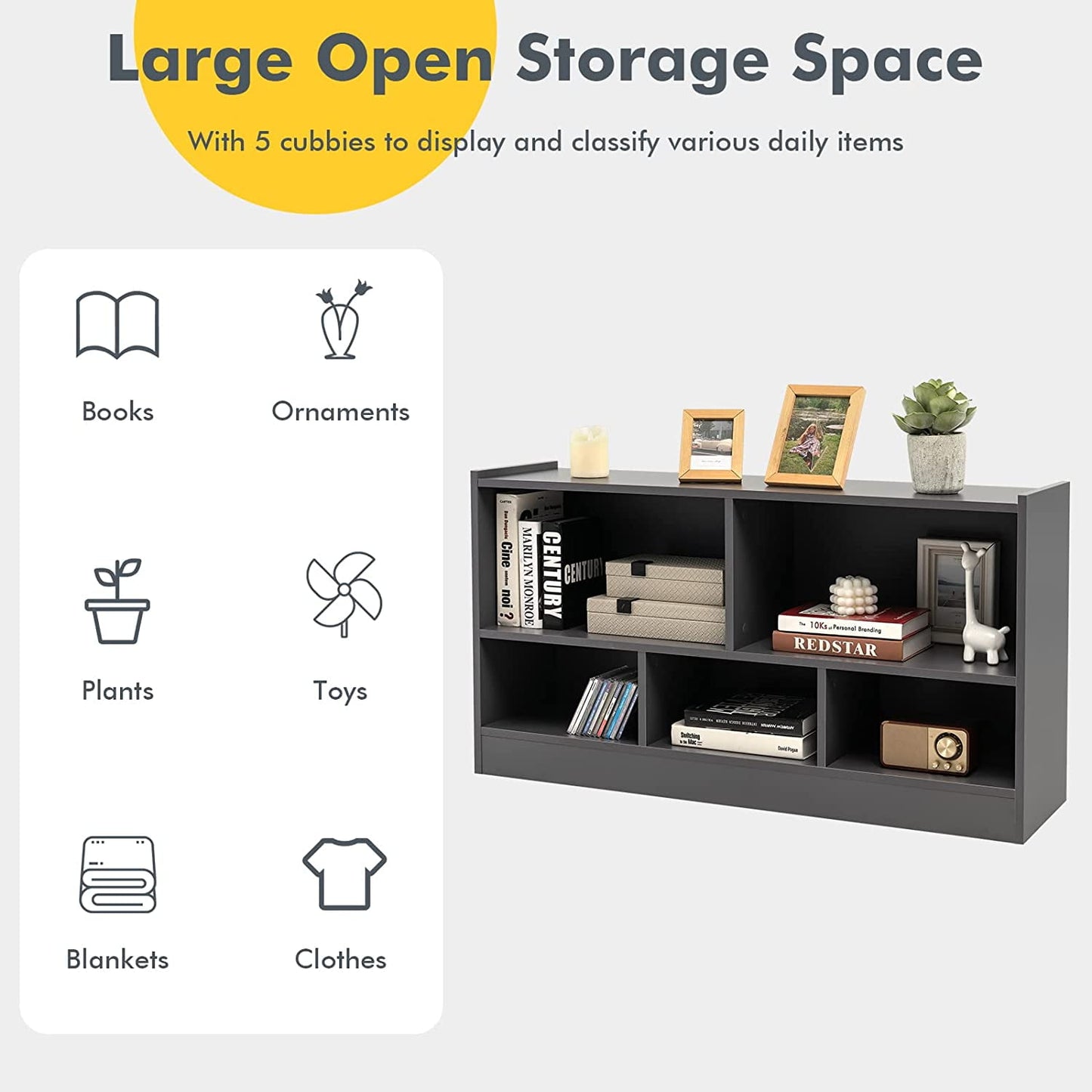 5 Cube Bookcase, 2 Tier Wooden Storage Open Bookshelf, Multipurpose Display Storage Cabinet for Living Room, Bedroom, Hallway, Kid's Playroom, Reading Nook (White)