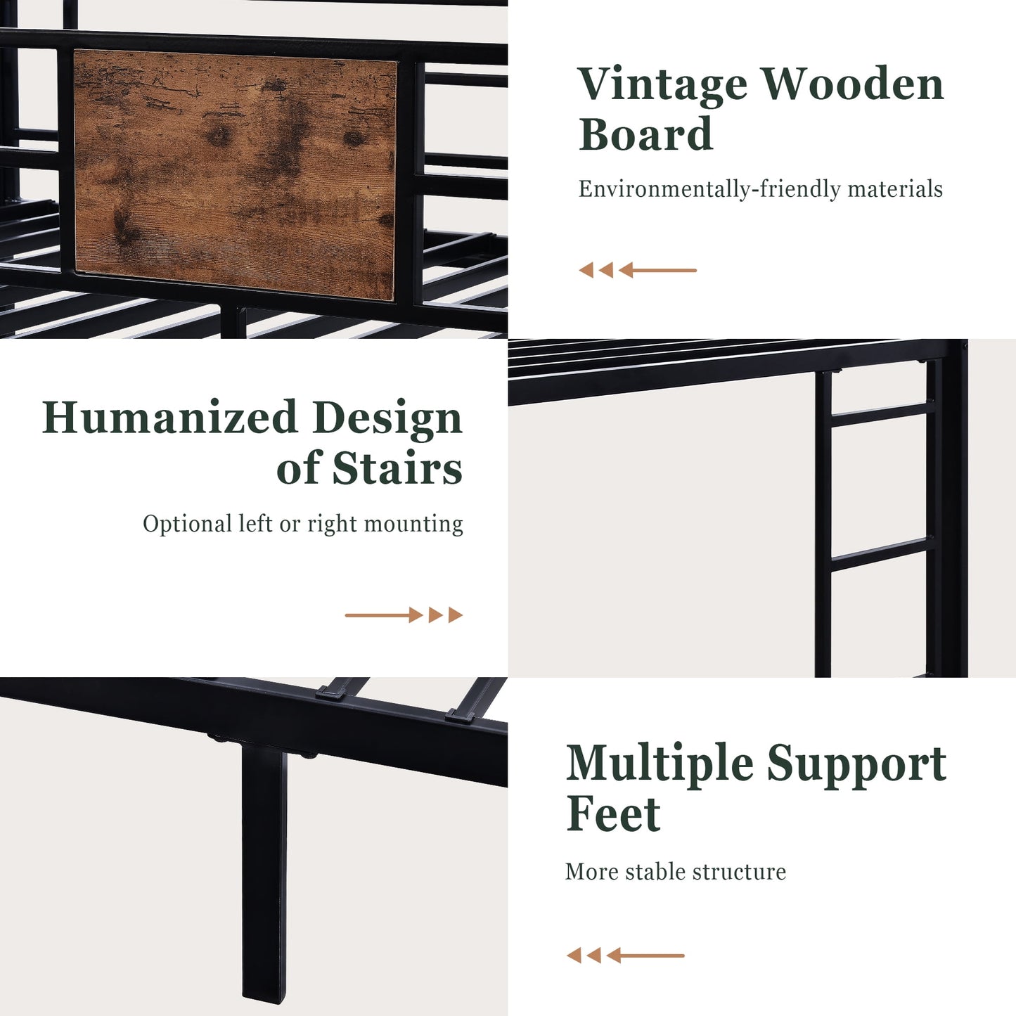 Amolife Metal Twin Bunk Bed Frame for Kids, Teenagers & Adults with Stairs, Full-Length Guardrail-Black