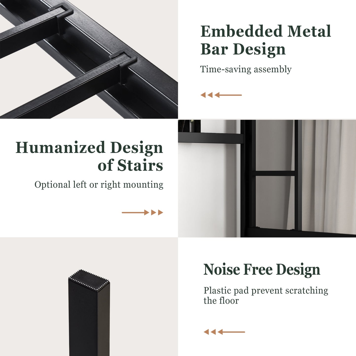 Amolife Twin-Size High Loft Bed with Stairs for Adults, Rustic Modern Natural Wood & Metal, Black Frame